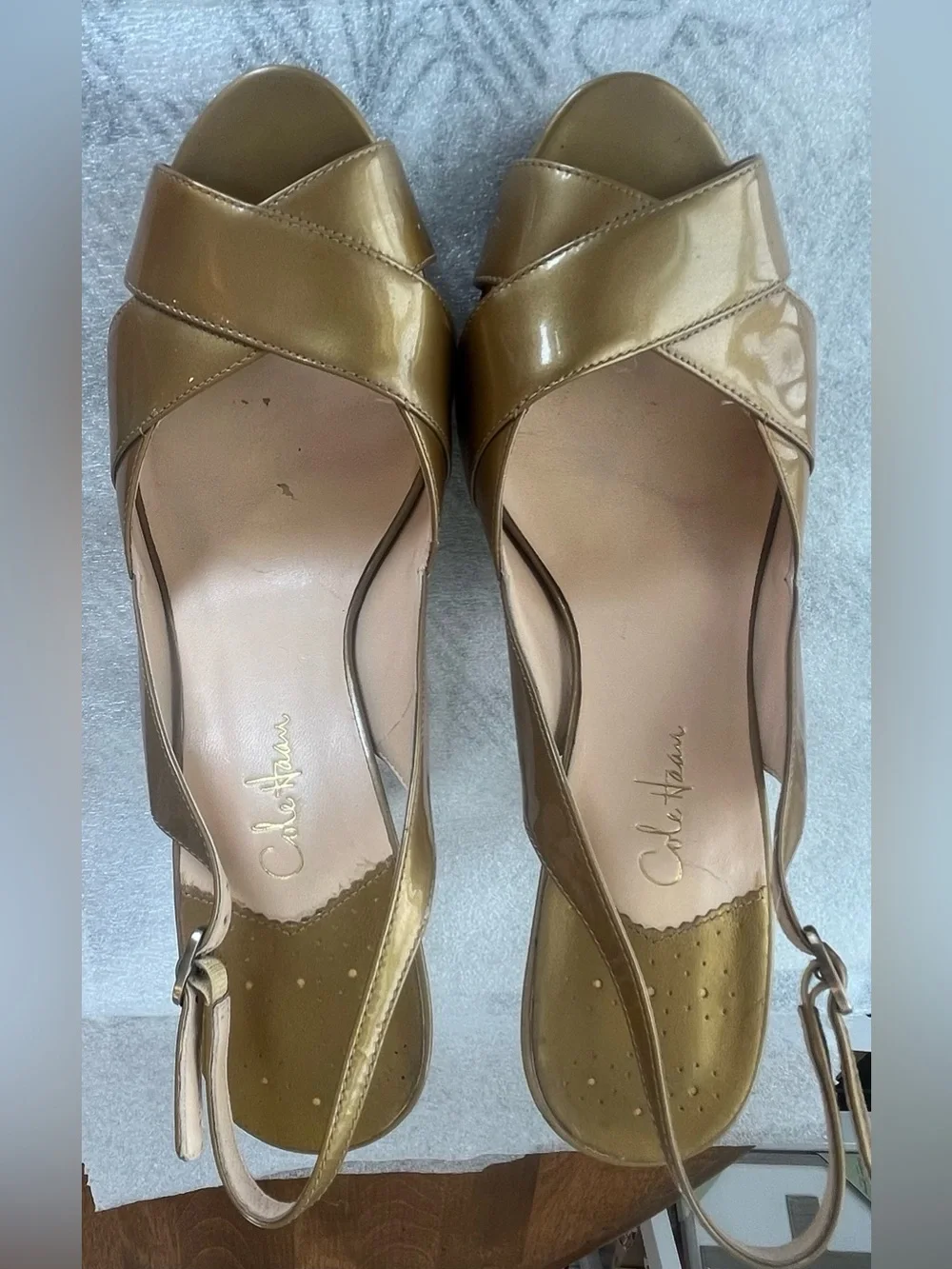 Cole Haan Nike Air Metallic Gold Patent Slingback Peep-Toe Heels PROJECT Piece